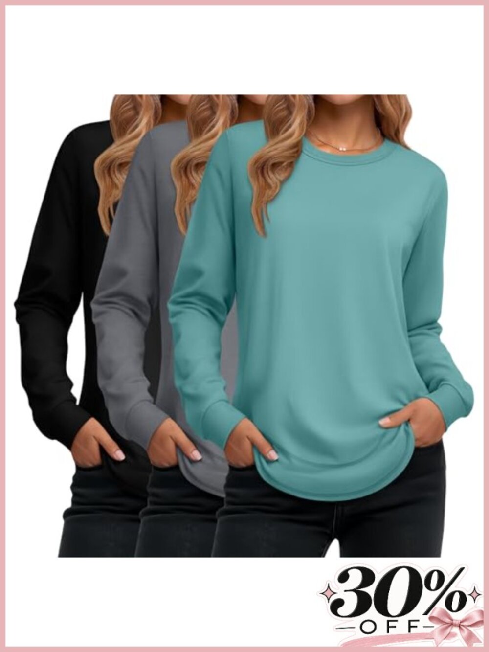 Women's 3 Pack Long Sleeve Cotton Sweatshirts Loose Fit Tunic Tops